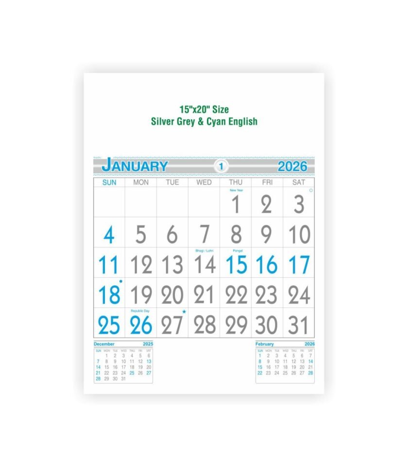 15"x20" Size - Silver Grey & Cyan English - 06